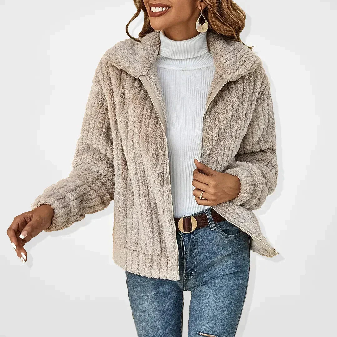 Isadora™ fluffy cardigan cozy oversized knit layering piece in soft neutral tones