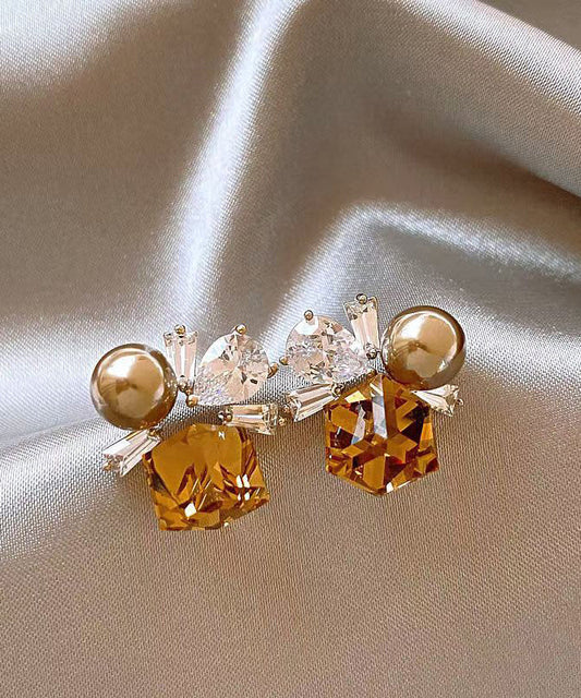 Boucles d'oreilles à tige en alliage de perles de cristal marron bohème - Wavlynn