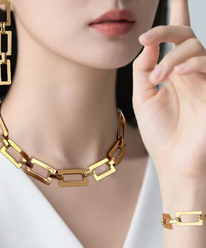Ensemble de trois boucles d'oreilles pendantes, bracelet et collier lariat en alliage de cuivre doré de Bohême - Wavlynn