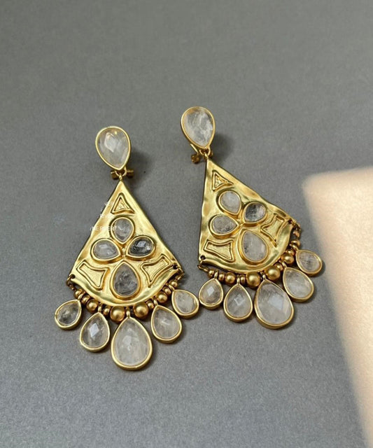 Boucles d'oreilles pendantes bohèmes en cristal en forme d'éventail avec pampilles en forme de goutte d'eau et de cuivre doré - Wavlynn
