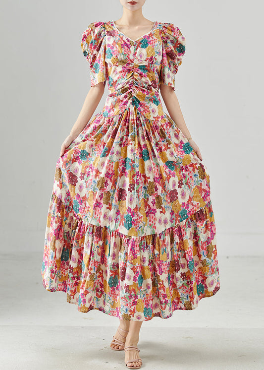 Robe longue bohème en coton imprimé à manches bouffantes pour l'été - Wavlynn