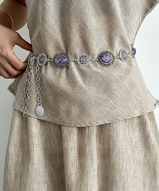 Chaîne de corps bohème en alliage métallique violet avec pompon creux - Wavlynn