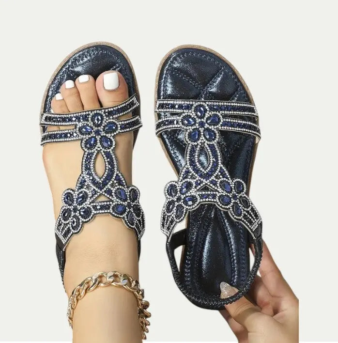 Women's beige bohemian sandals with cushioned insole and strappy boho-chic design for summer