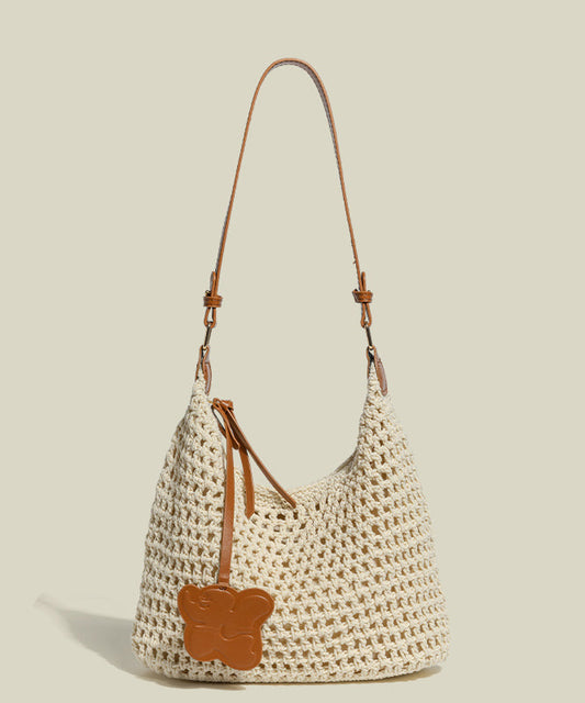 Sacs à bandoulière tissés patchwork ajourés beiges bohèmes - Wavlynn