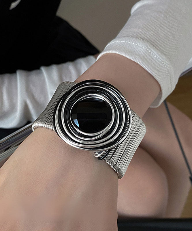 Bracelet manchette multicouche en alliage de résine noir style bohème - Wavlynn