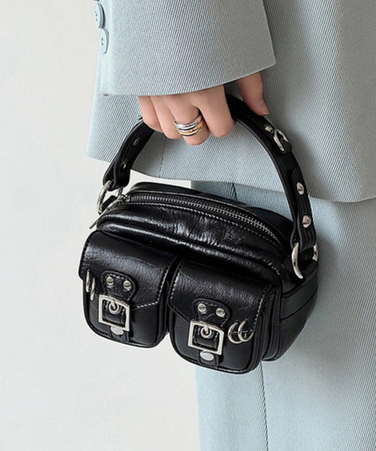 Mini sac Boho noir solide et durable avec poches en similicuir - Wavlynn