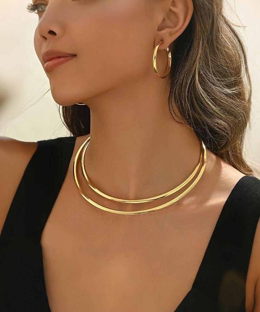 Ensemble deux pièces de boucles d'oreilles créoles et ras du cou en alliage de cuivre style bohème - Wavlynn