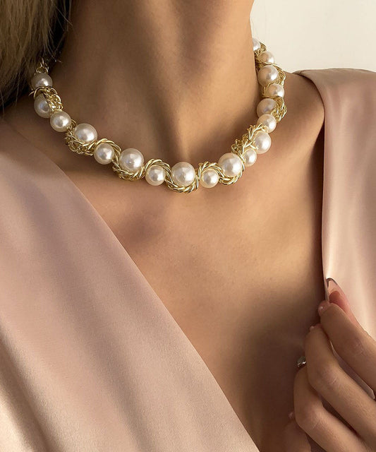 Collier bohème en alliage de cuivre doré et perles graduées - Wavlynn