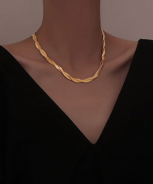 Collier princesse Boho en acier inoxydable doré avec motif croisé de pâte frite et torsades - Wavlynn