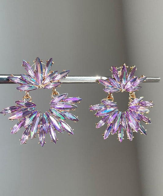 Boucles d'oreilles créoles florales en acrylique violet et zircon de style bohème - Wavlynn