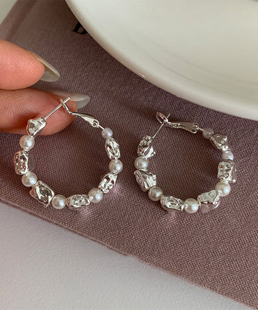 Boucles d'oreilles créoles Boho Silk en alliage d'argent sterling et de perles - Wavlynn