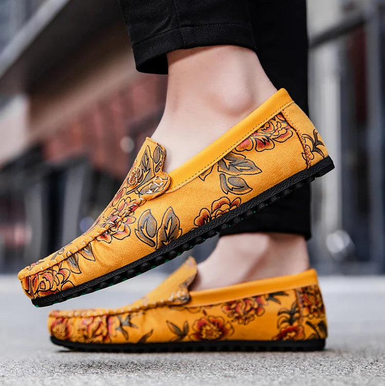 Bonanza loafers with embossed floral detailing, flexible rubber outsole, refined classic elegant style