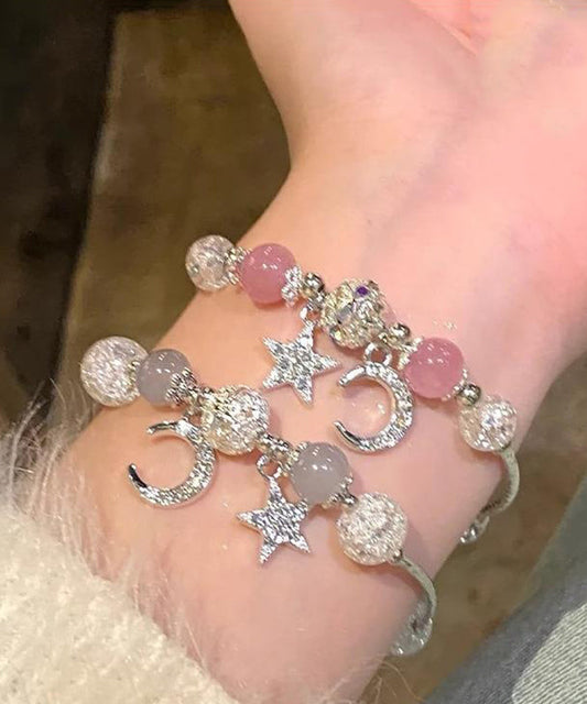 Ensemble de deux bracelets à breloques en alliage avec perles, lune, étoiles et pompons - Wavlynn