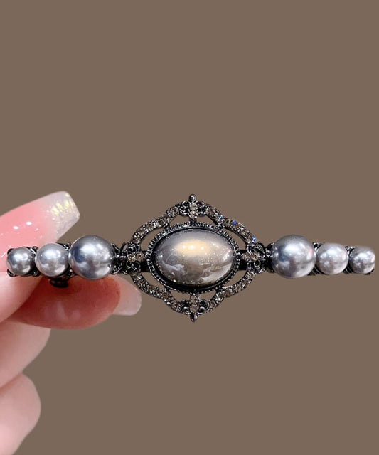 Épingle à cheveux ajourée en alliage noir avec perles - Wavlynn