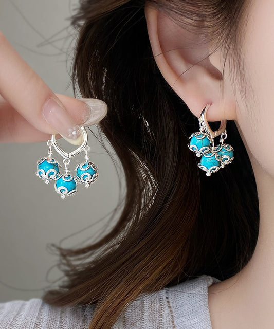 Boucles d'oreilles pendantes à pampilles turquoise surdorées en cuivre bleu Boutique - Wavlynn