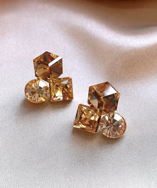 Boucles d'oreilles à tige en alliage de cuivre doré et cristal - Wavlynn