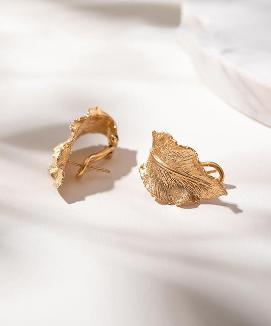 Boucles d'oreilles créoles en cuivre doré avec feuille - Wavlynn