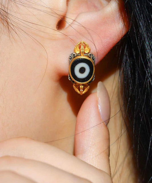 Boucles d'oreilles à tige en argent sterling doré et incrustées d'agate - Wavlynn