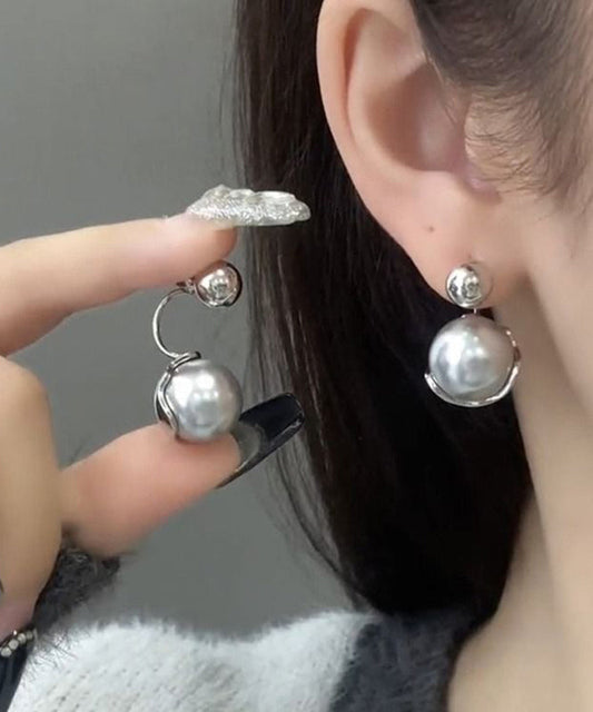 Boucles d'oreilles créoles en argent sterling et perles grises - Wavlynn