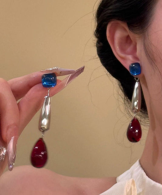 Boucles d'oreilles pendantes en argent sterling multicolore avec pierres précieuses d'agate - Wavlynn
