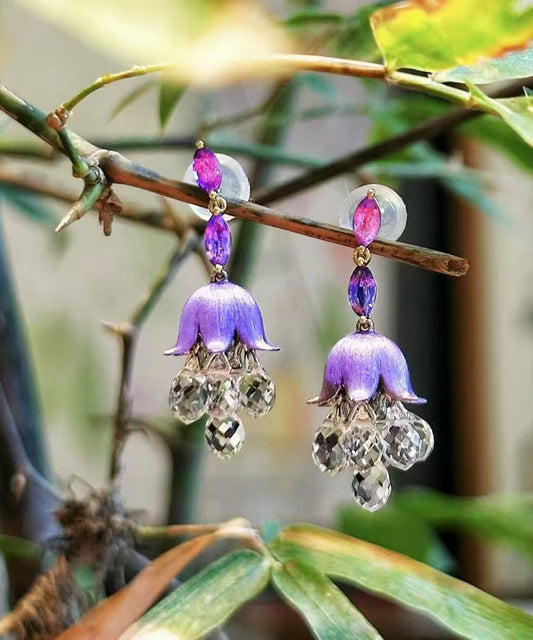 Boucles d'oreilles pendantes à pampilles en acrylique violet style campanule - Wavlynn