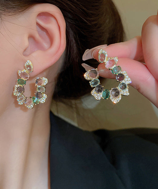 Boucles d'oreilles créoles en cuivre et zircon arc-en-ciel - Wavlynn