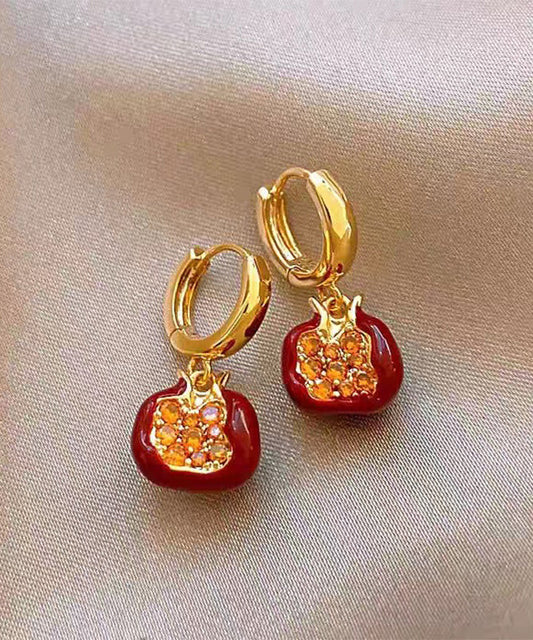 Boucles d'oreilles pendantes grenade en zircon surdoré en cuivre rouge - Wavlynn