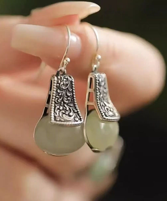 Boucles d'oreilles pendantes en soie, argent sterling et jade, style boutique - Wavlynn