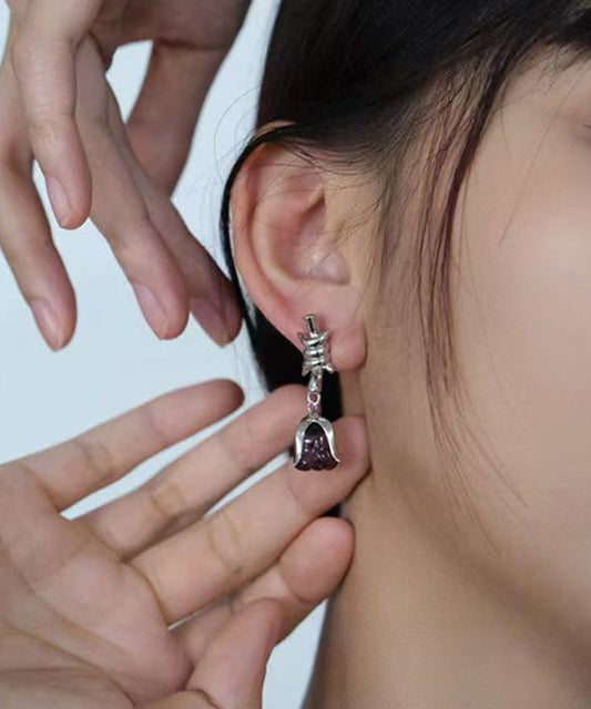 Boucles d'oreilles pendantes en argent sterling avec rose Boutique Silk - Wavlynn