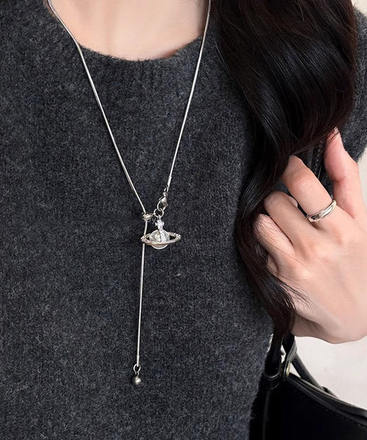 Collier Lariat Saturne en acier inoxydable avec perles - Wavlynn