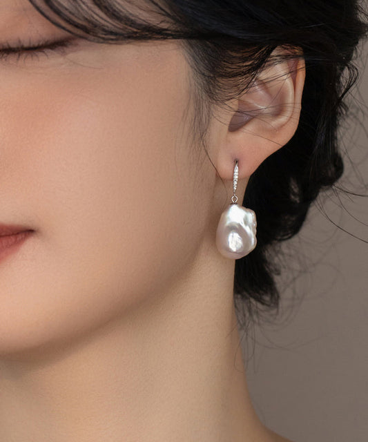 Boucles d'oreilles pendantes en argent sterling et perles blanches - Wavlynn