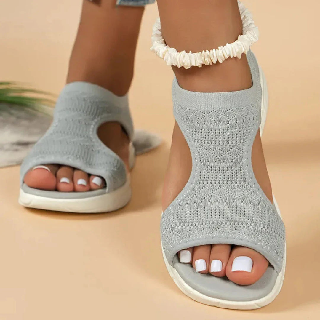 Brea slip-on knit sandals with comfort cushioned insole, open-toe design, and non-slip EVA sole