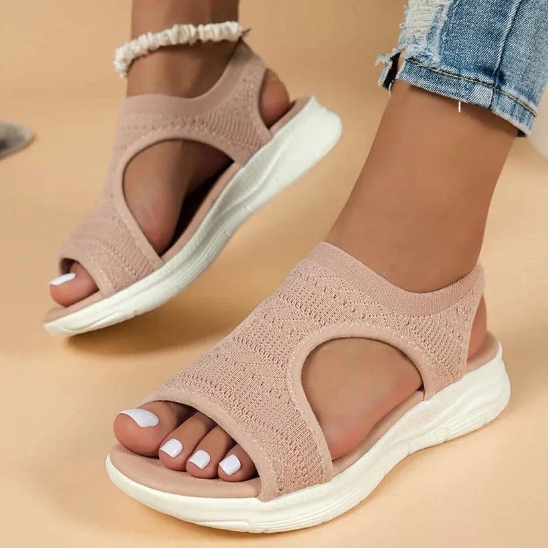 Brea slip-on knit sandals with open-toe design, comfort cushioned insole and non-slip EVA sole