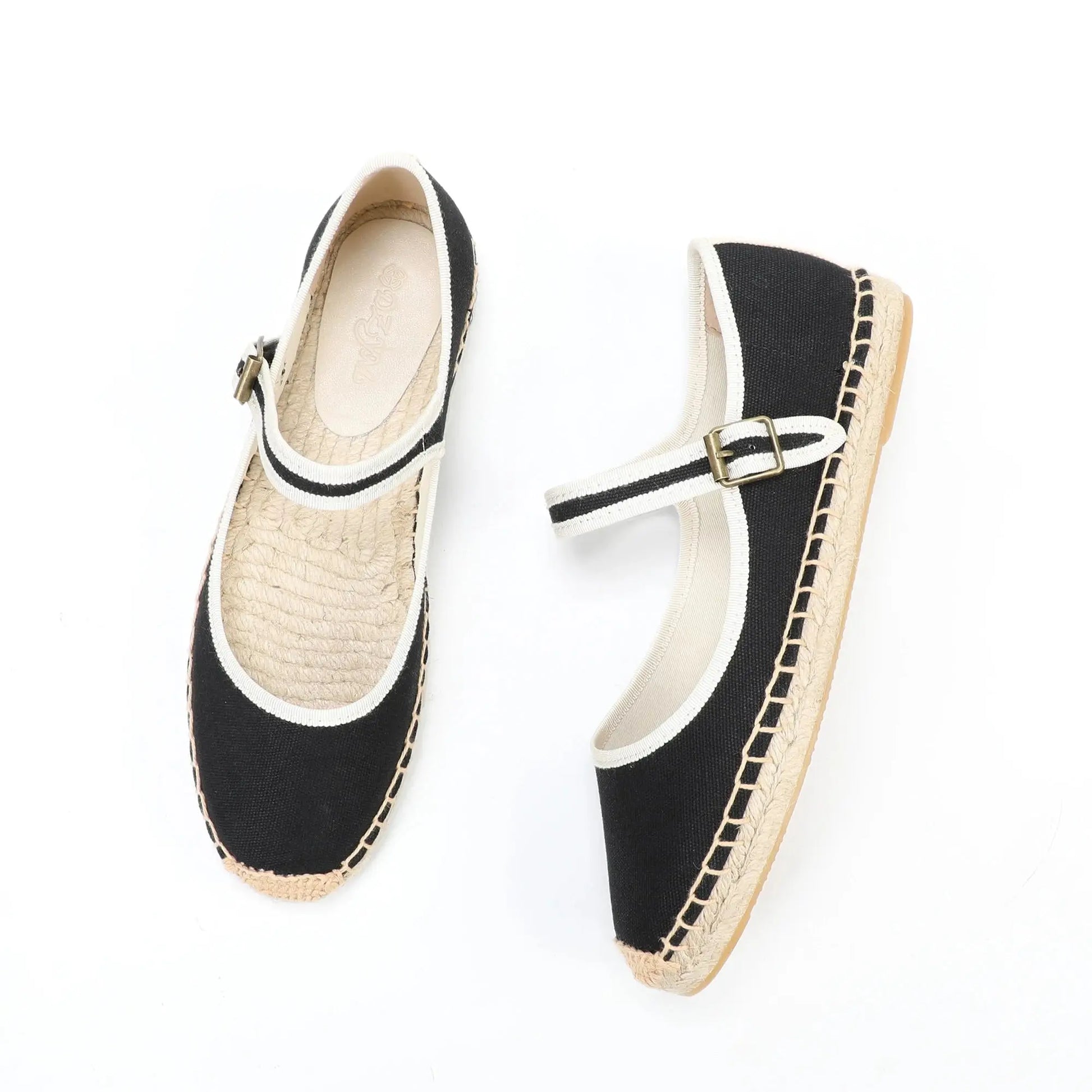 Women's beige canvas Mary Jane espadrille flats with breathable upper and classic ankle strap