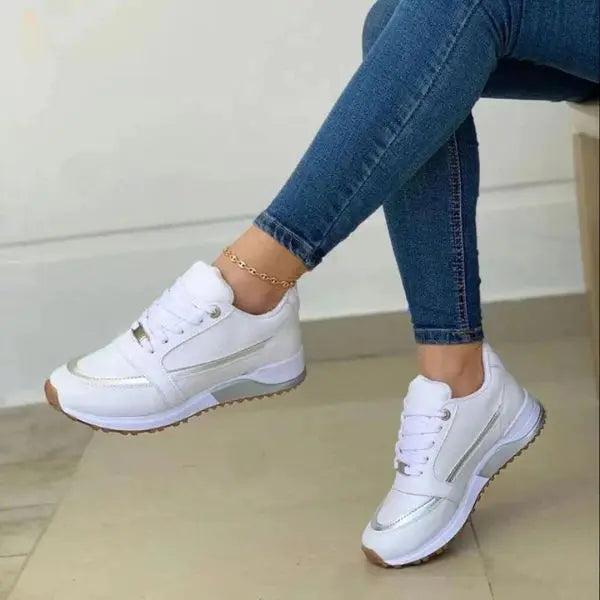 Women's white breathable lace-up mesh sneakers lightweight casual everyday comfort style
