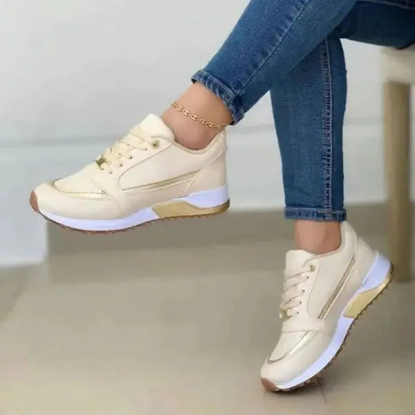 Women's white breathable mesh lace-up sneakers with lightweight cushioned sole for daily wear