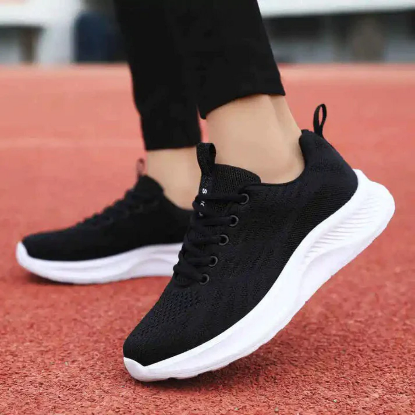 Women's white lightweight breathable knit mesh athletic sneakers with cushioned sole for running