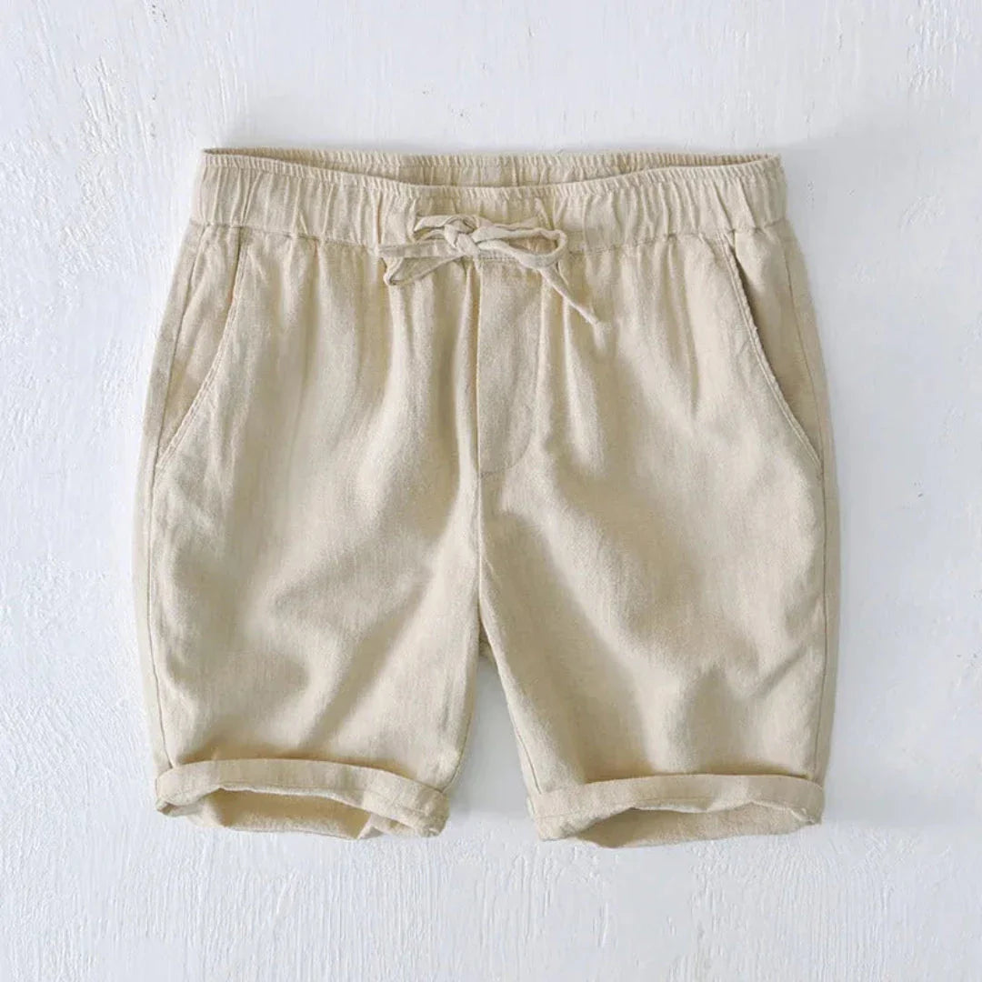Bree linen-blend relaxed-fit summer shorts with elastic drawstring waist in breathable natural fabric