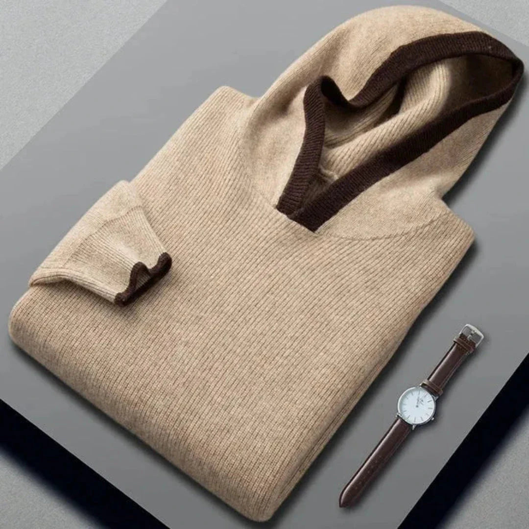 Brent gray cashmere-wool hooded sweater with contrast-trimmed hood and minimalist relaxed fit
