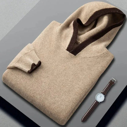 Brent gray cashmere-wool hooded sweater with contrast-trimmed hood and minimalist relaxed fit
