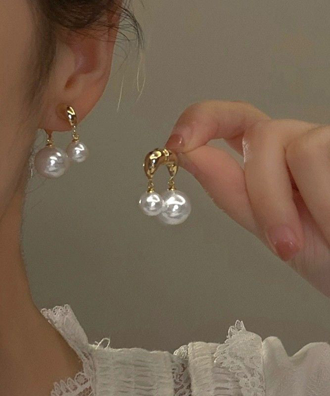 Boucles d'oreilles à tige en alliage de cuivre doré et perles - Wavlynn