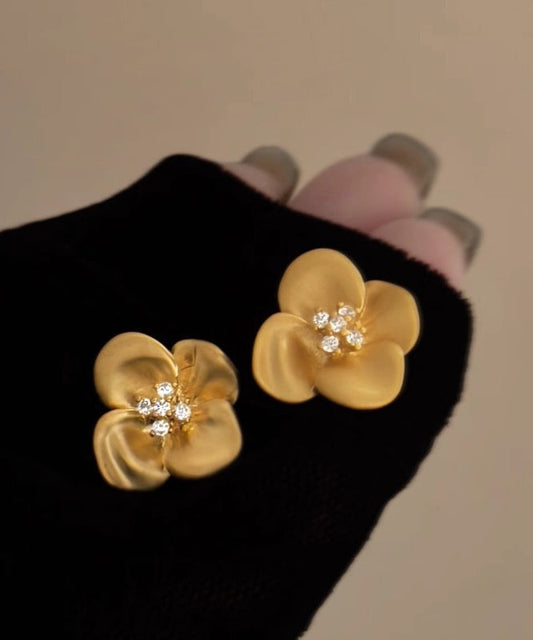 Boucles d'oreilles à tige florales en cuivre doré et zircon - Wavlynn