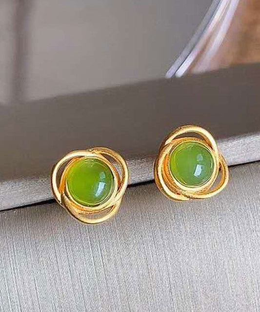 Boucles d'oreilles à tige en argent sterling et jade vert surdoré - Wavlynn
