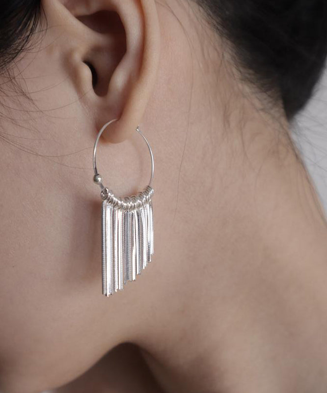 Boucles d'oreilles créoles à pompons en argent 925 et soie - Wavlynn