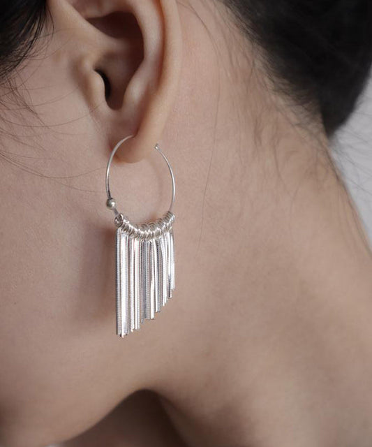 Boucles d'oreilles créoles à pompons en argent 925 et soie - Wavlynn