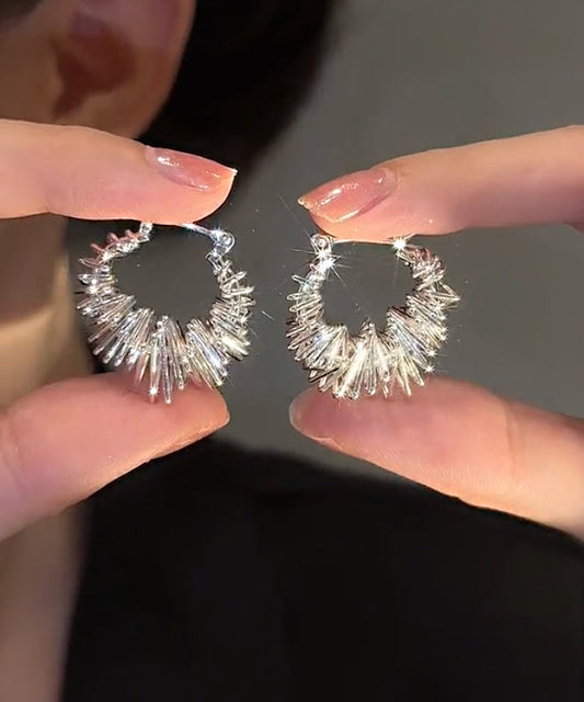 Boucles d'oreilles créoles froissées en soie, cuivre et zircon - Wavlynn