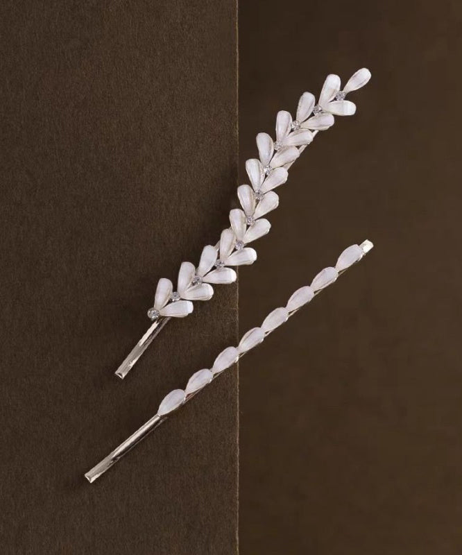 Ensemble de deux épingles à cheveux en alliage blanc et zircone, feuilles d'olivier - Wavlynn