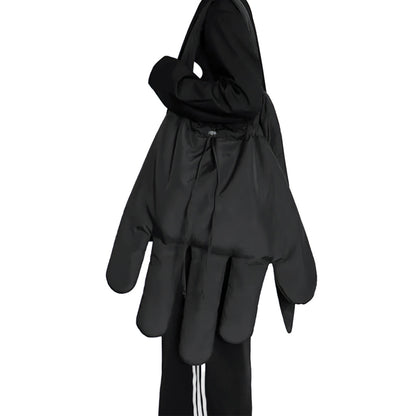 Wavlynn black nylon glove-shaped crossbody bag avant-garde sculptural silhouette with drawstring closure
