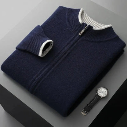 Brody gray merino wool ribbed zip-up jacket and relaxed tapered pants set with contrast trims