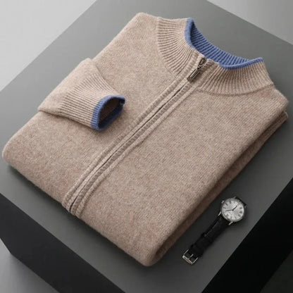 Brody gray merino wool ribbed zip-up jacket and relaxed tapered pants set with contrast trims